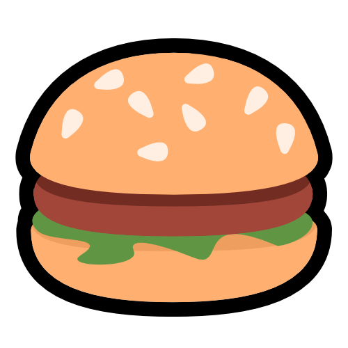 A hamburger with a patty and lettuce in a sesame seed bun, drawn in simplistic style with thick black outlines.
